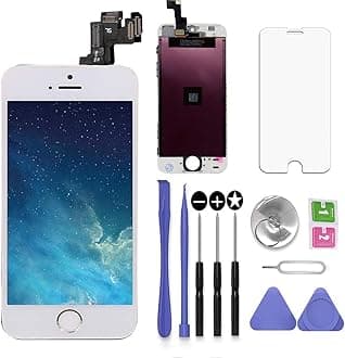 Compatible with iPhone 5S LCD Screen Replacement White 4.0 inch Assembly Full Set 3D Touch LCD Display Digitizer Frame Replacement with Repair Tool Kit, Screen Protector