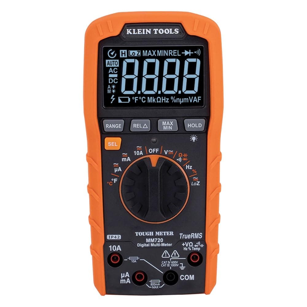 Klein Tools MM720 Digital Multimeter, Auto-Ranging TRMS, Low Impedance (LOZ), 1000V AC/DC Voltage, 10A AC/DC Current, 60 MOhmsResistance