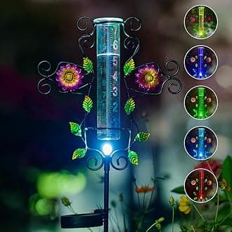 Rain Gauge Outdoor Solar Powered LED Lights Rain Gauge Color Changeable Decorative Water Gauge for Yard,Garden,Patio,Lawn