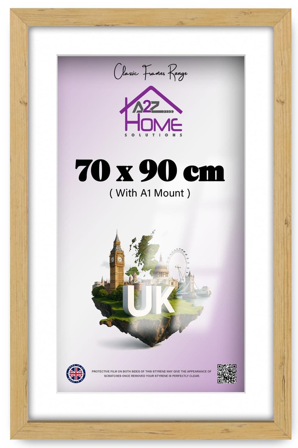 Wall Photo Frame Pine 70x90 cm Frame With 80x60 cm Mount Picture Poster Print With Clear HD Perspex 30x15 MM Moulding Mounting Hooks MDF Backboard