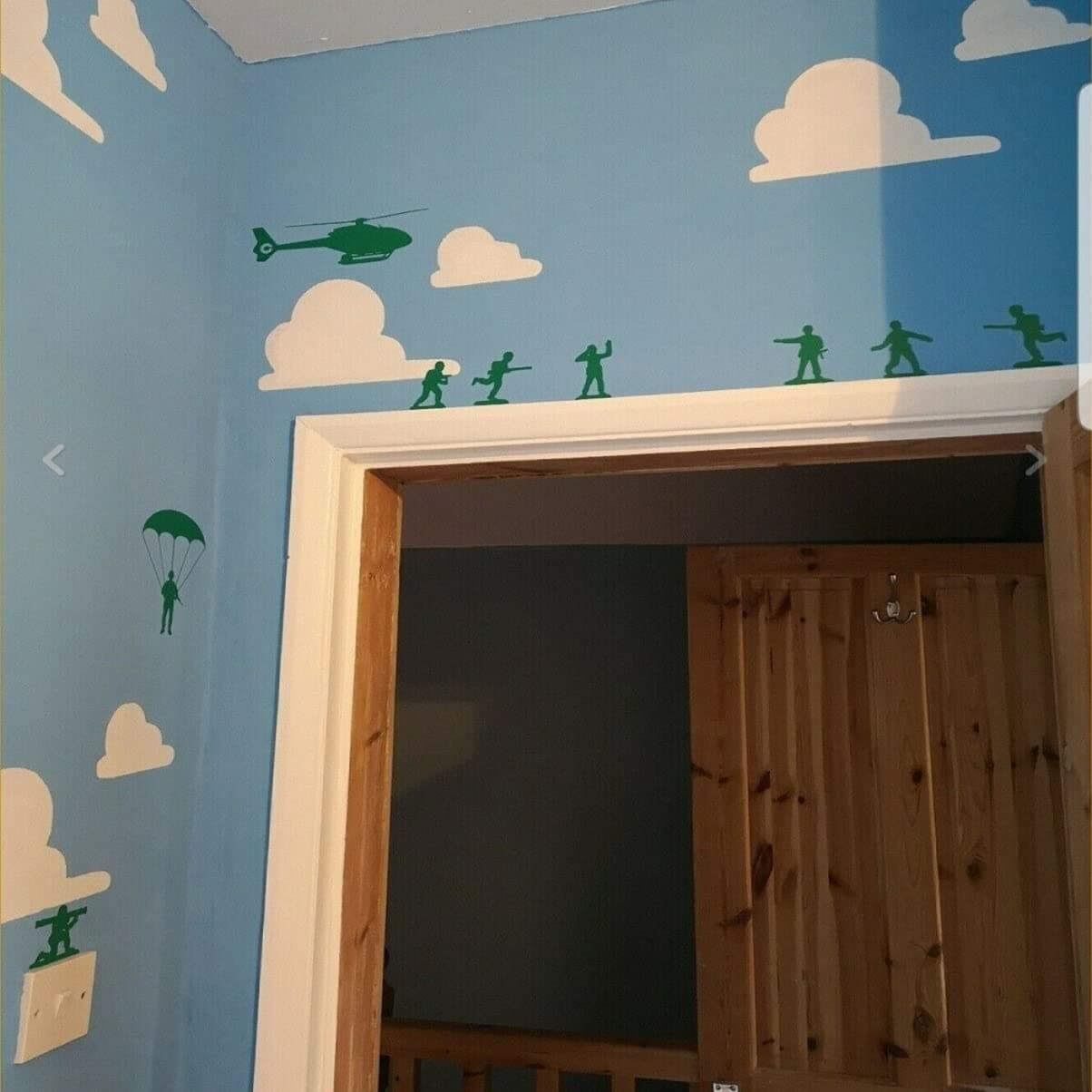 Army Men Wall Sticker Soldier Helicopter Boy Kids Bedroom Decal Home Decor