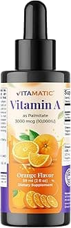 Vitamatic Sugar Free Vitamin A Liquid Drops 10000 IU (3000 mcg) as Retinyl Palmitate - Approximate 4 Months Supply - Immune Support, Eye Health, Skin Health - 2 FL OZ (59 ml)