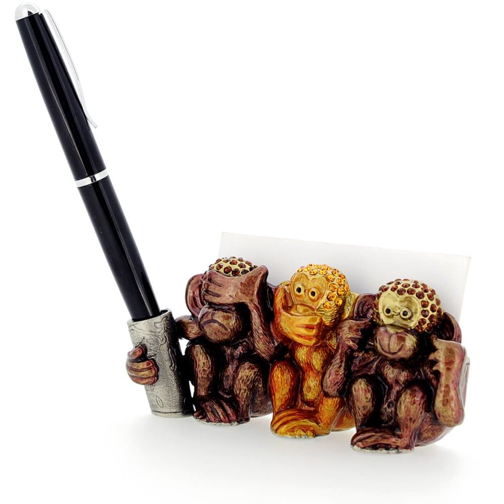 Three Wise Monkeys Business Card Holder - See No Evil Hear No Evil Speak No Evil