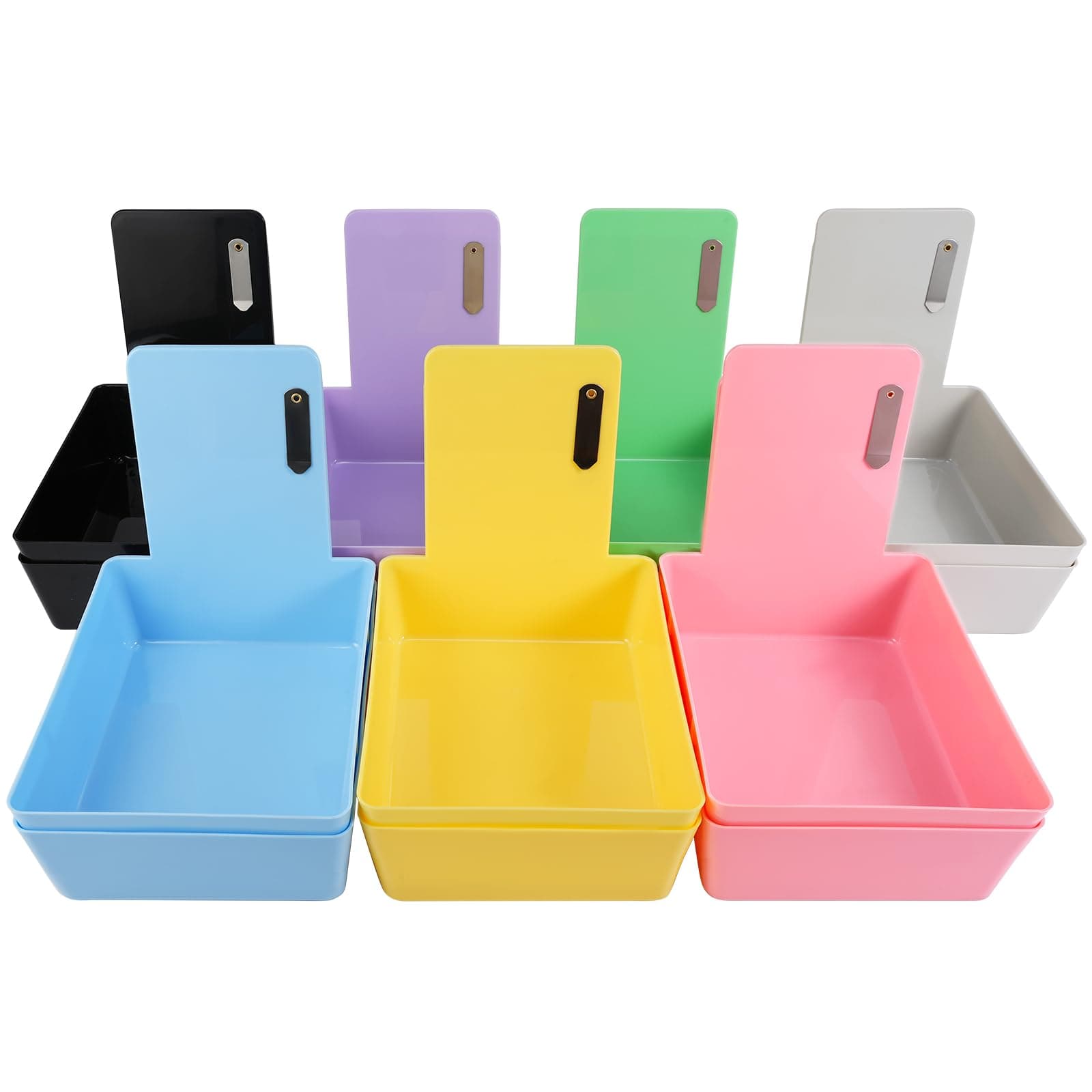 Tioncy 14 Pack Dental Working Lab Pan, Dental Lab Work Case, Medium Plastic Pans with Stainless Steel Clip for Holding Job Cards and Notes Lab Organization (Multicolor)
