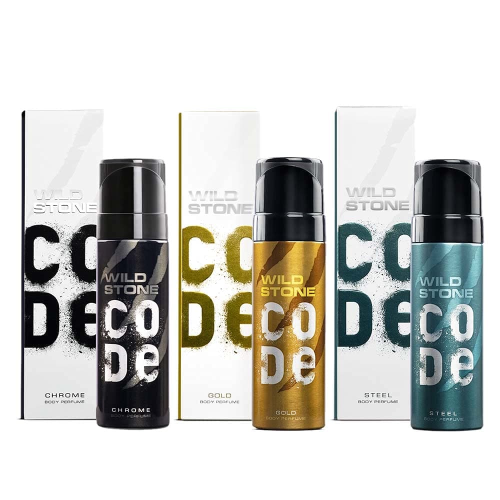 Wild Stone Code Chrome, Gold and Steel Body Perfume Combo for Men, 120ml each (Pack of 3)