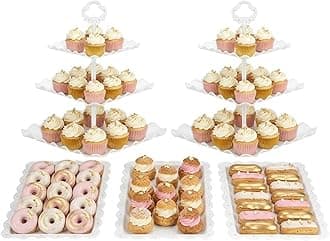 NWK 5 Piece Cake Stand Set with 2xLarge 3-Tier Cupcake Stands + 3X Appetizer Trays Perfect for Wedding Birthday Baby Shower Tea Party
