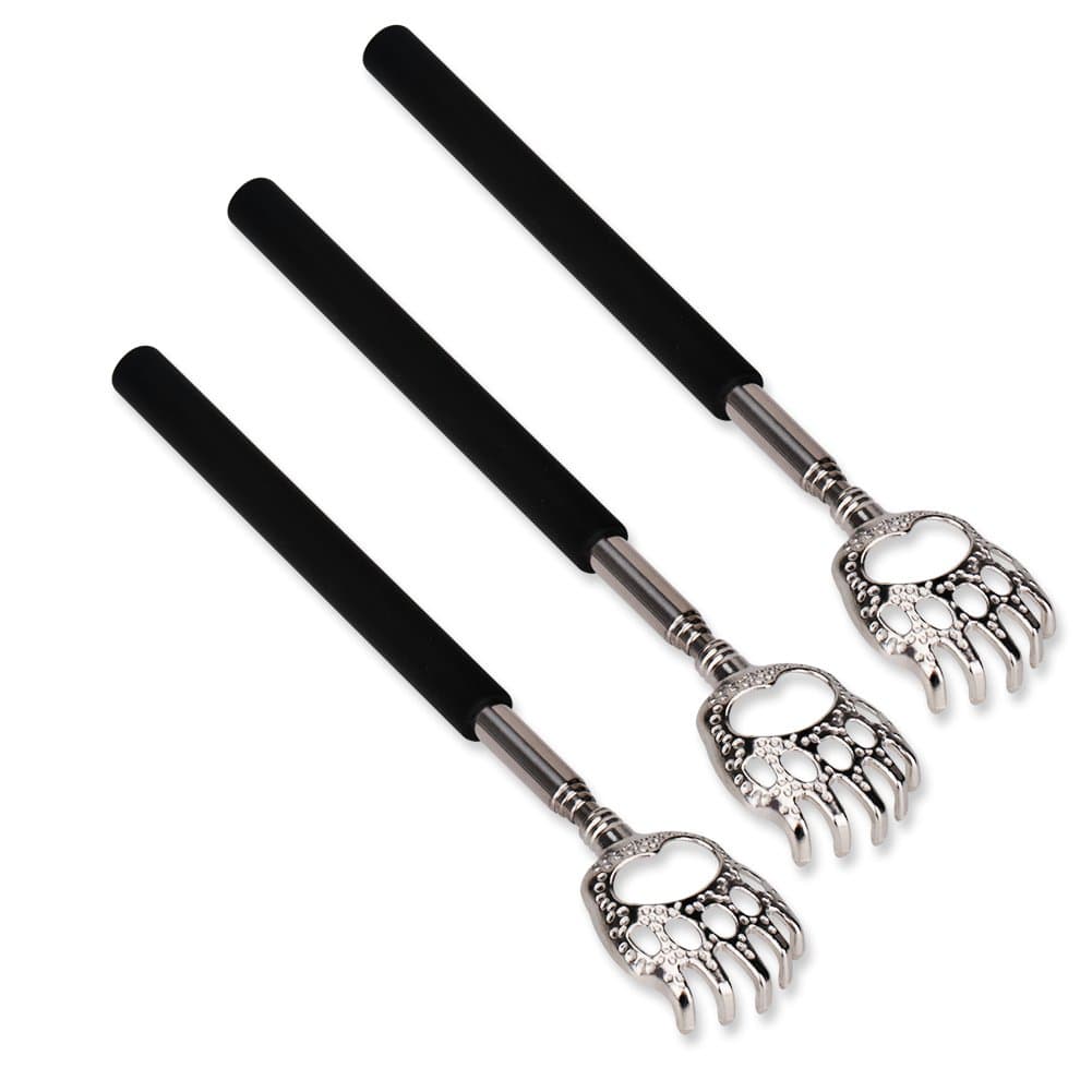 FISHBERG Bear Claws Metal Back Scratchers Protable Extendable Telescopic hand massager/backslap with Rubber Handles (3 packs)