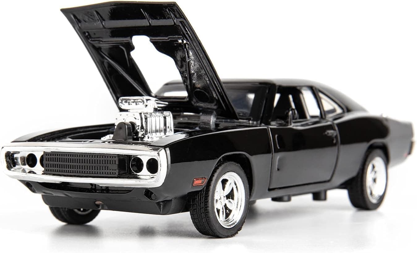 Alloy Metal Pull Back Die-cast Car 1:32 Fast and The Furious Dodge Charger Diecast Metal Pullback Toy car with Openable Doors, Light Music Boys Gifts Toys for Kids -Black