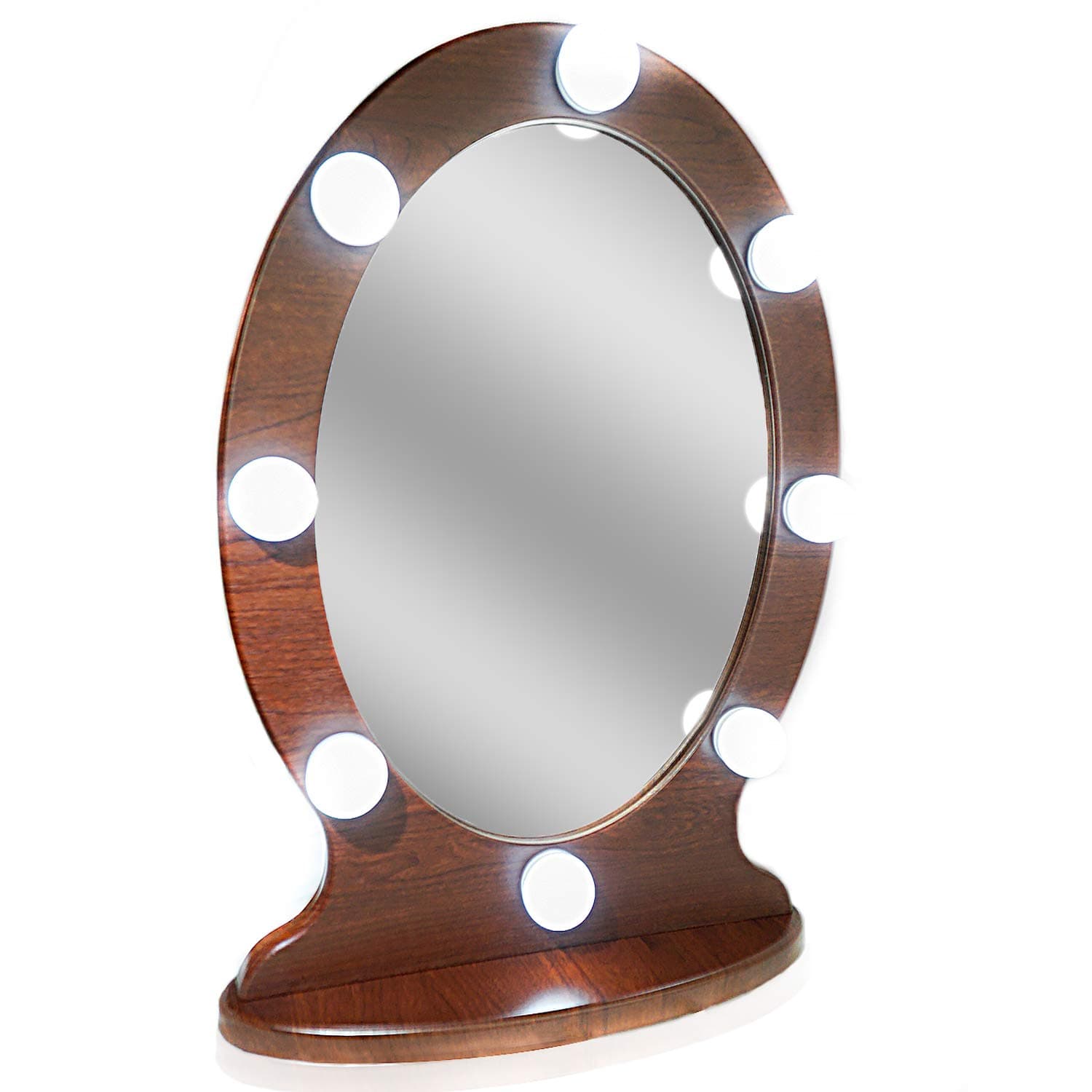 Waneway Lighted Vanity Mirror Hollywood Makeup Mirror with Lights, Light up Oval Table-Top Mirror Illuminated Cosmetic Mirrors with Stand for Dressing Desk, Dimmable LED Bulbs Touch Control, Espresso
