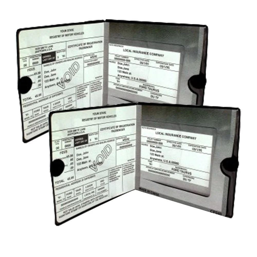 ESSENTIAL Car Auto Insurance Registration BLACK Document Wallet Holders 2 Pack - [BUNDLE, 2pcs] - Automobile, Motorcycle, Truck, Trailer Vinyl ID Holder & Visor Storage - Strong Closure On Each -