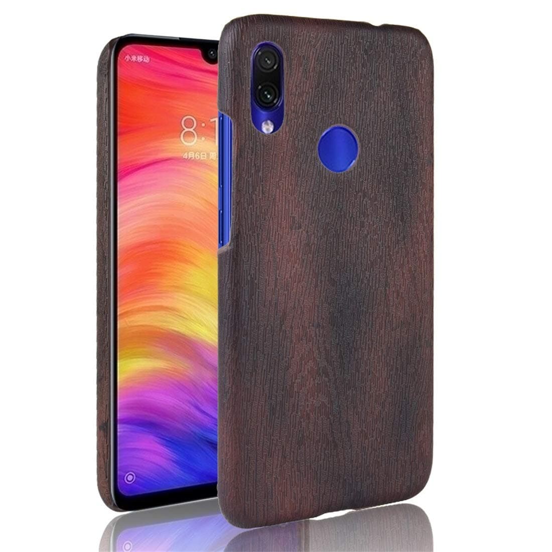 Jiangym Mobile Phone Hard Cases Wood Texture PC +PU Protective Case for Xiaomi Redmi Note 7(Black) Hard Cases (Color : Black)
