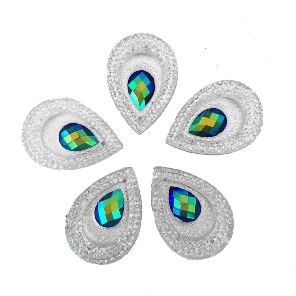 20 Iridescent Blue Peacock Eye Flat Back Teardrop Cabochons 1 inch