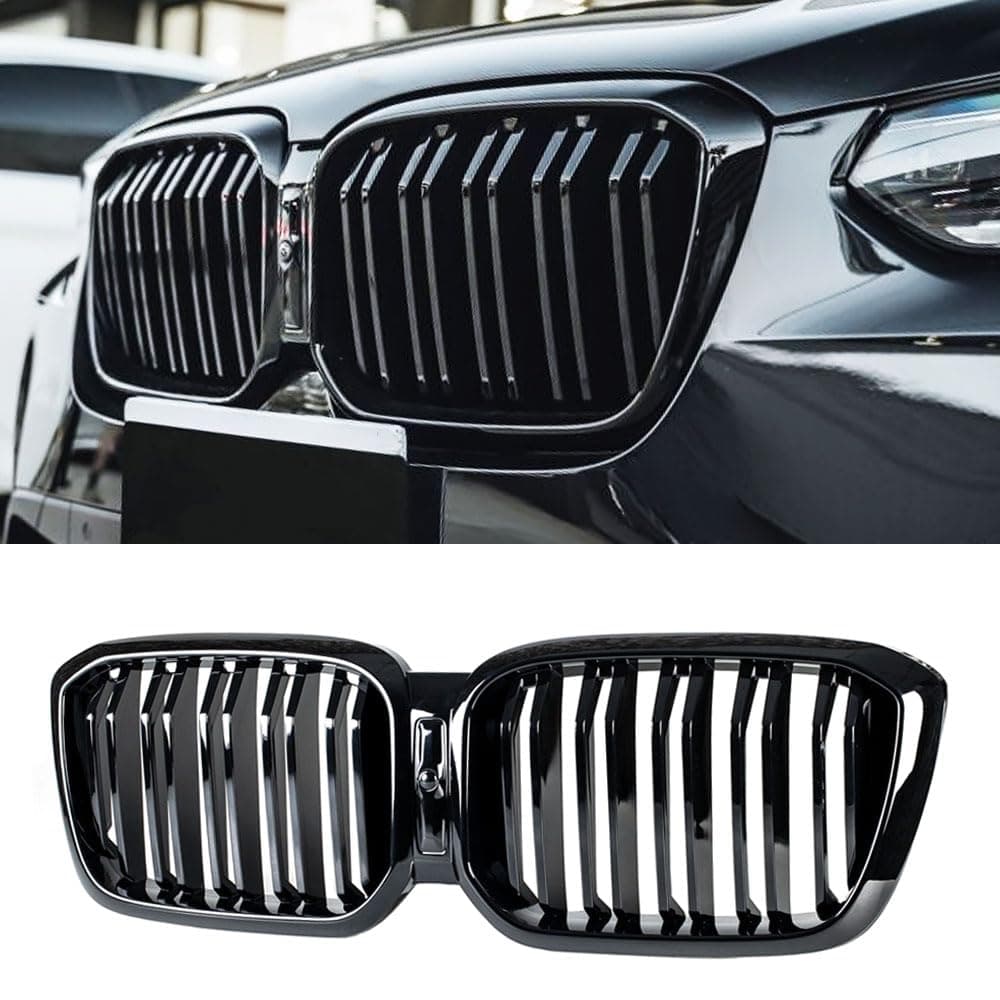 MAXDOM Replacement Front Upper Grill Fit for BMW (2022-2024) X3 G01 X4 G02 LCI – Gloss Black Double Slats ABS Grille