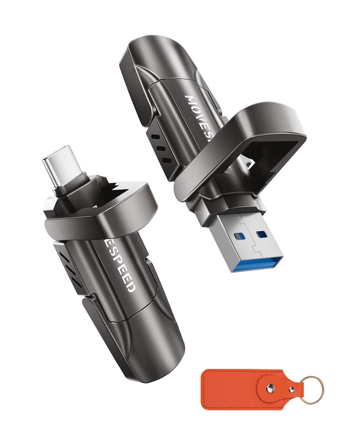 512GB Thumb Drive, 1000MB/s Read Write Speed, USB 3.2 Gen2+Type C Dual Interface SSD Drive with Leather Case Memory Stick for iPhone 15, 16 Series/MacBook/Android/Audio etc(1 Pack)