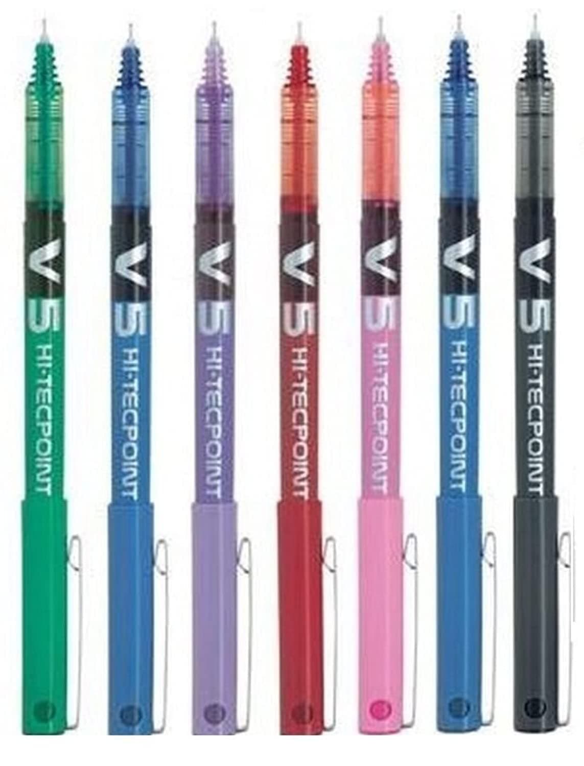 BX V5 High Tech Rollerball Pen Assorted Colors 0.5mm Extra Fine Tip 0.3mm Line Width (7 Colors Black, Red, Blue, Green, Purple, Pink, Sky Blue)