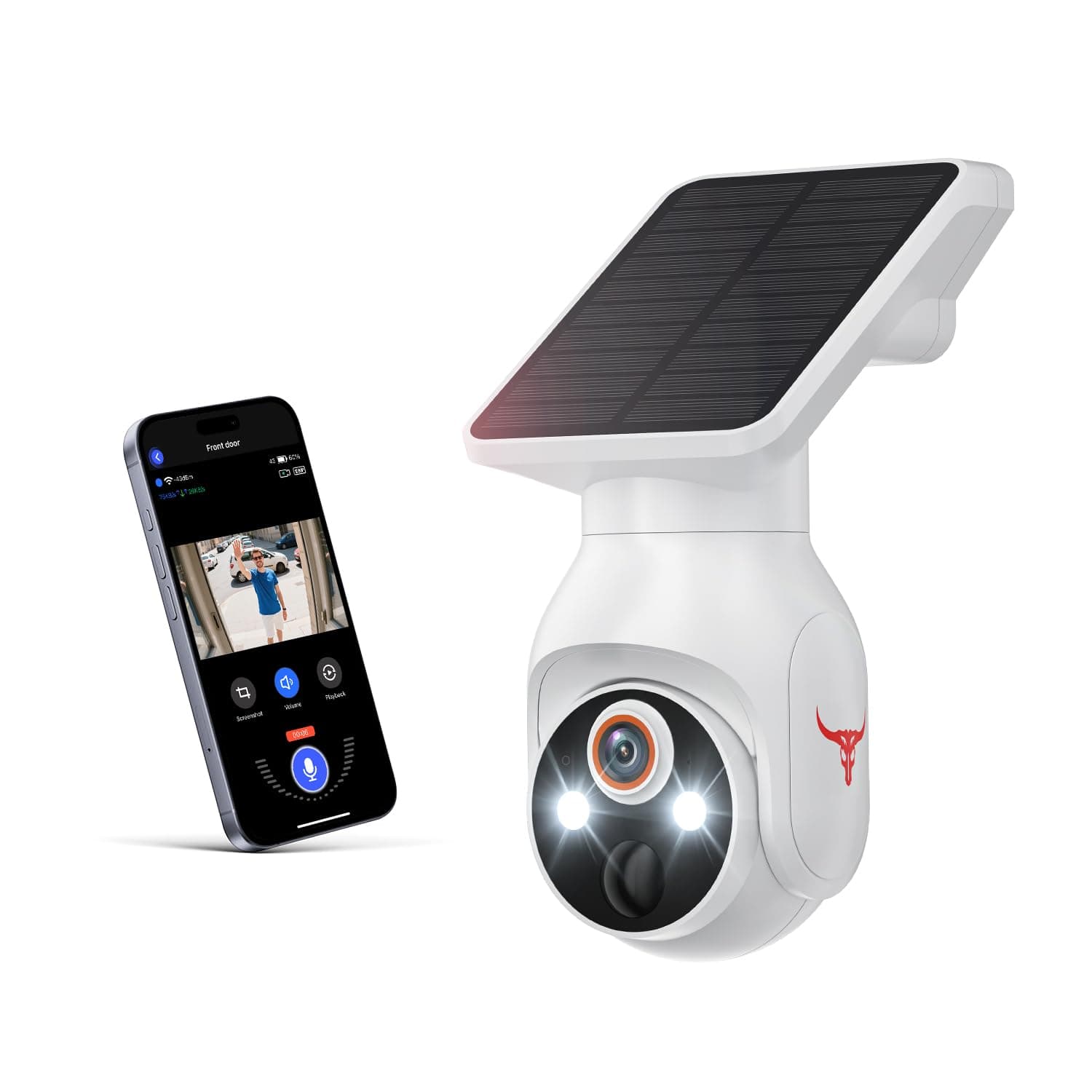 Kement 1080P Wireless Security Camera with Solar Panel, AI Human Detection, 2-Way Audio, Color Night Vision, Outdoor/Indoor Surveillance, 2.4G WiFi, Cloud Storage (White)