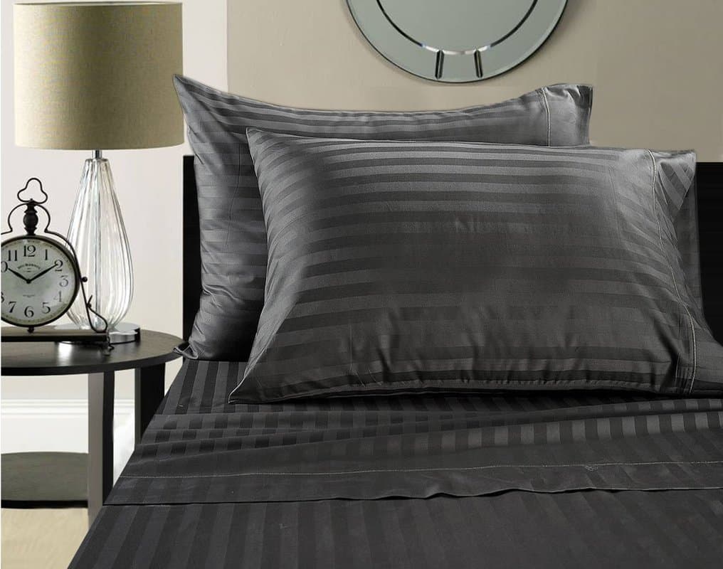 Universal Bedding Luxury 100% Egyptian Cotton 500 Thread Count Damask Stripe Sheet Set Queen Grey