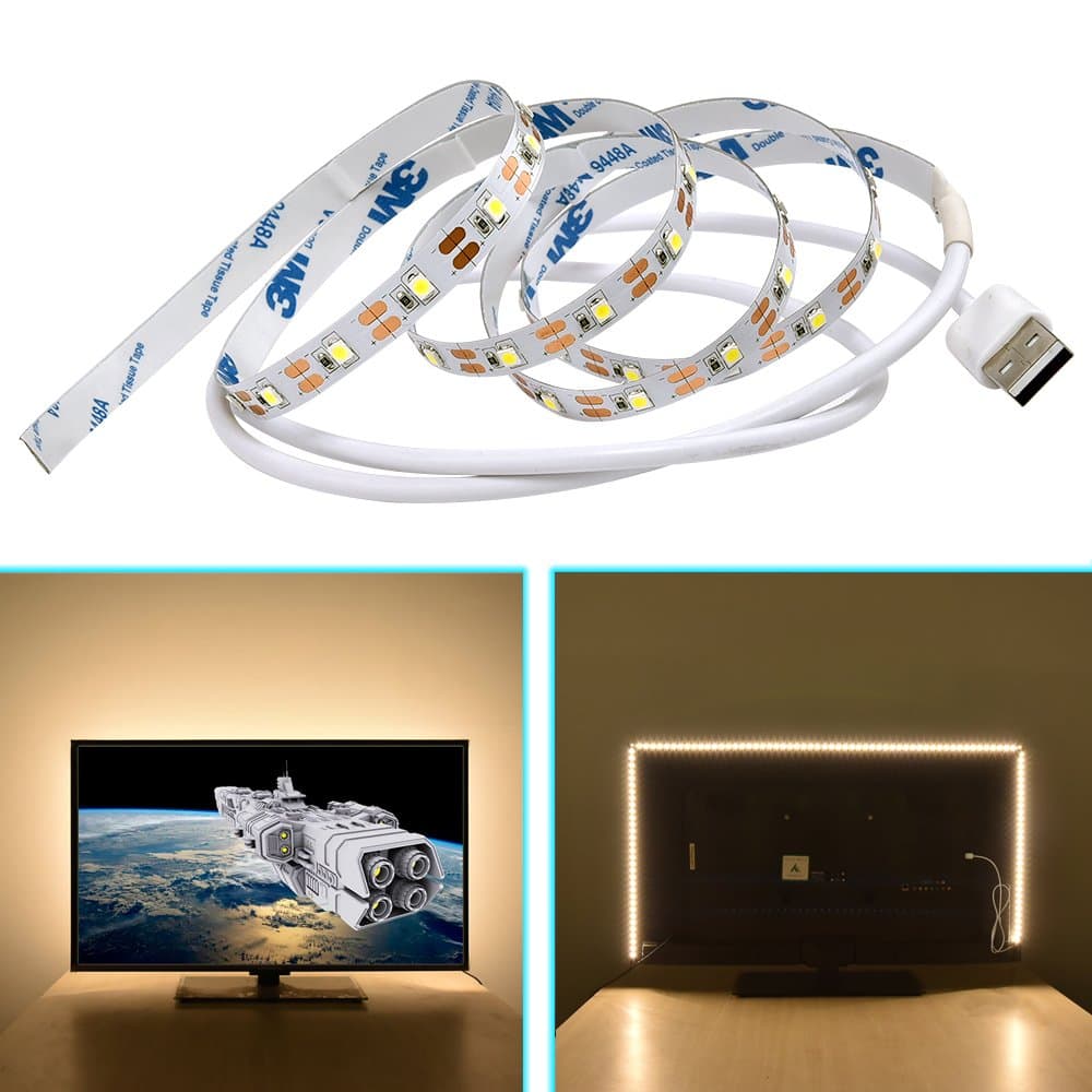 OGXLED LED TV Backlight 5V USB SMD 2835 LED Strip for Flat Screen HDTV LCD Monitor Desktop PC Bias Lighting (2M/6.6FT, Natural White)