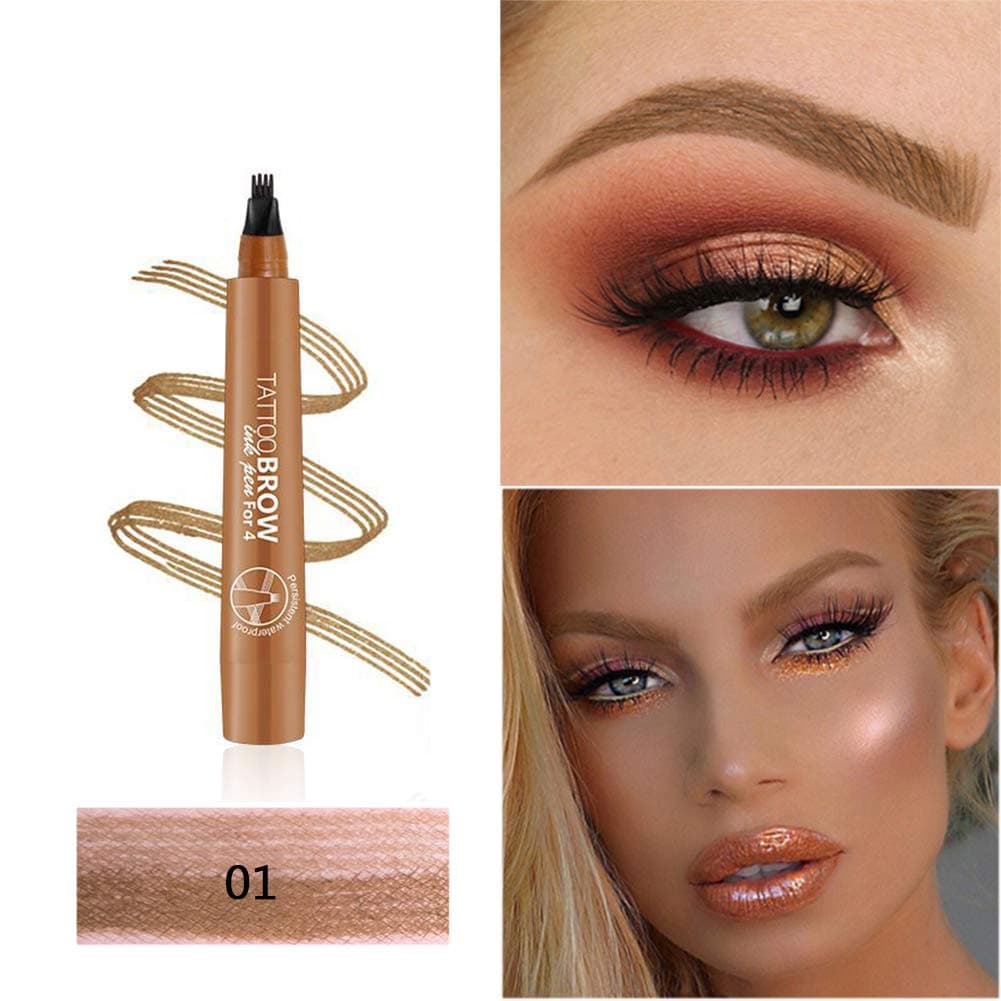3D Tattoo Eyebrow Pen with Four Tips, Aesy Microblading Eyebrow Marker Long-lasting Waterproof Smudge Proof Brow Gel for Eyes Makeup 1 Pack (Light Brown)