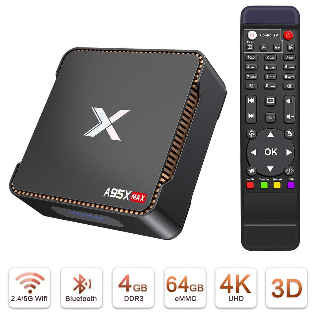 Android 8.1 TV Box A95X Max 4GB Ram 64GB Rom Amlogic S905X2 Quad Core 2.4G/5G Dual Band Wifi Streaming Full HD 4K Smart TV BOX 3D Bluetooth 5.0 support Hard Drive
