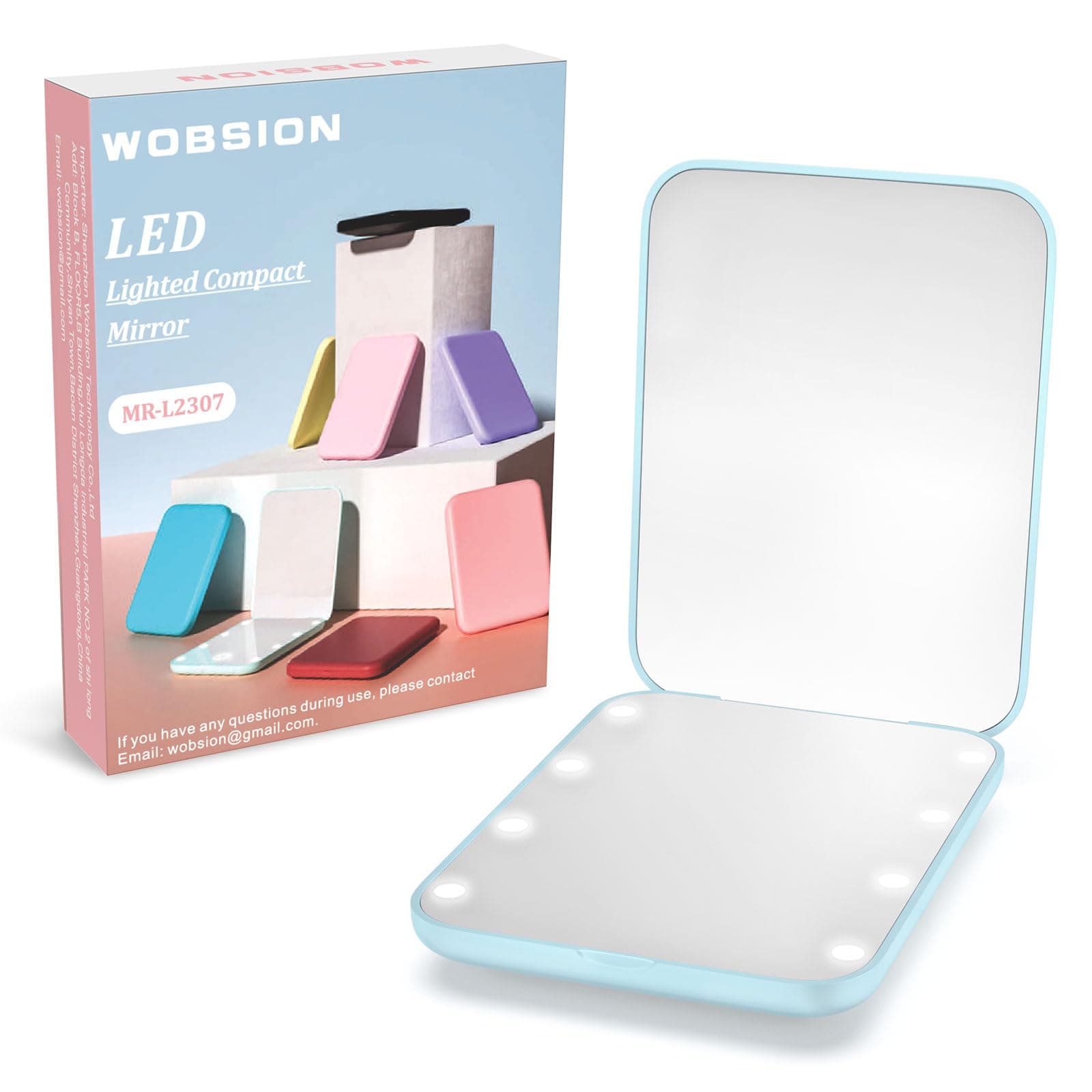 WOBSION Small Mirror with Lights,LED Compact Makeup Mirror,1x/3x Mini Travel Mirror with Magnification,Portable for Purse,Pocket,Gifts for Girls,Blue