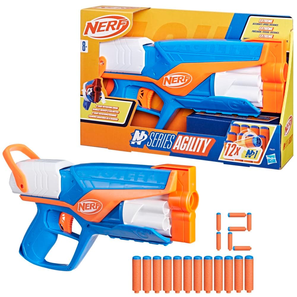 Nerf N Series Agility Blaster, 12 Nerf N1 Darts Compatible Only with N Series Blasters, 6 Dart Drum, Kids Outdoor Games