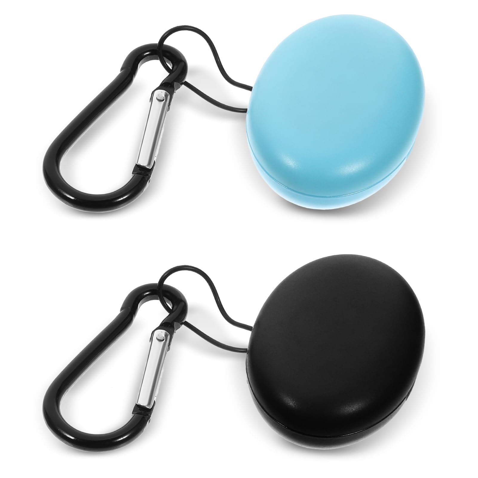 Thinp 2 Pcs Earplug Case,Loop Earplugs Case Loop Case Ear Plug Case Oval Earplug Holder with Keychains Potable Mini Carry Case for Earplugs Business Trip Storage Trinkets Pills(Black,Blue)