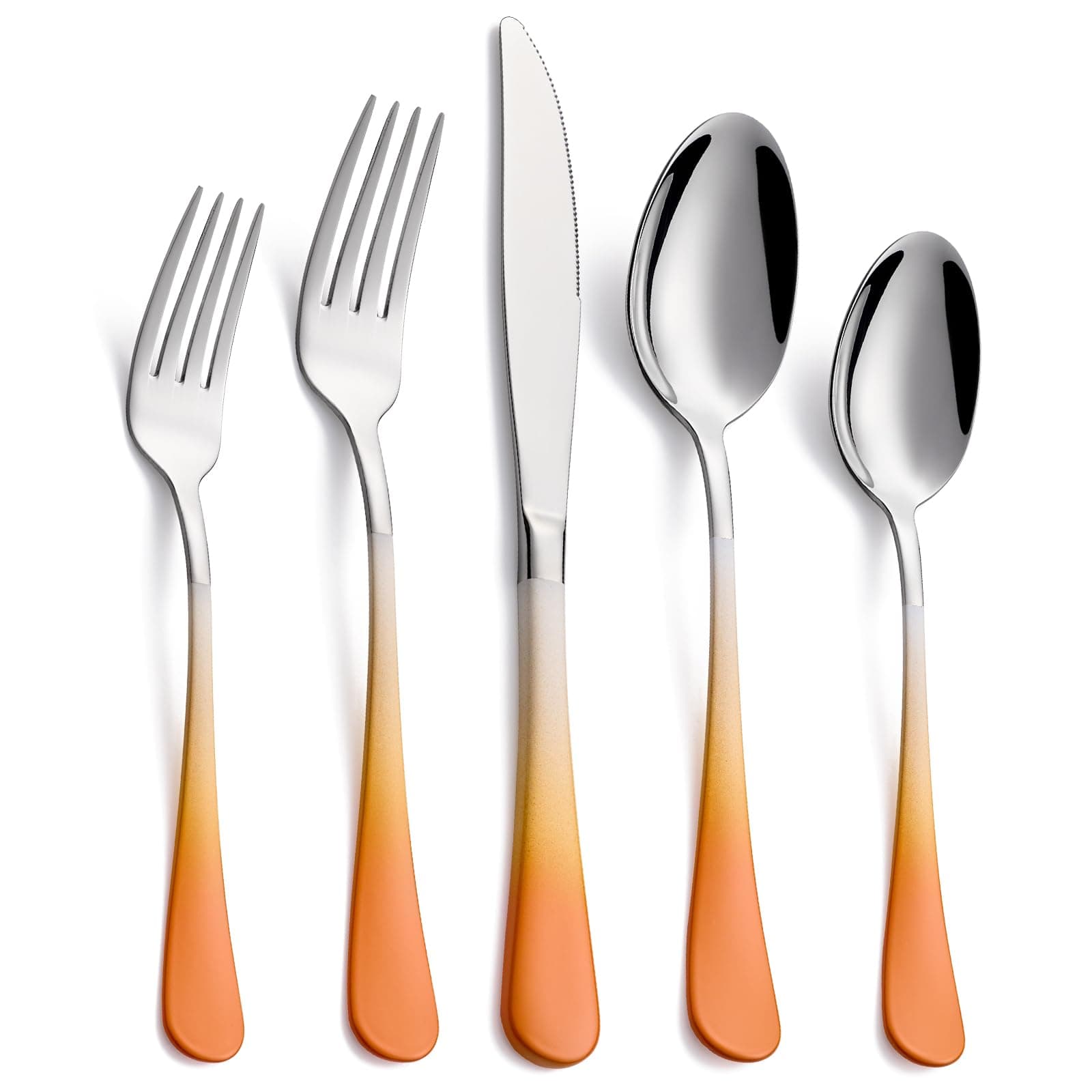 20-Pieces Color Silverware Sets for 4,Orange and white Handle Stainless Steel Cutlery Set, Include Forks Spoons and Knives Set, Dishwasher Safe Utensil Sets for Home Restaurant