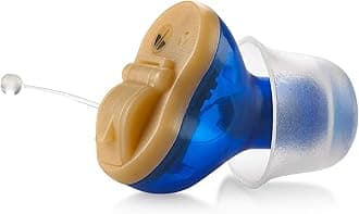 Premium Digital Hearing Amplifier - Invisible in Canal (CIC) In-Ear Mini Sound Enhancer, Near-Invisible, Noise Cancelling, Personal Sound Hearing Amplifier - Left Ear, Blue - MZ-45