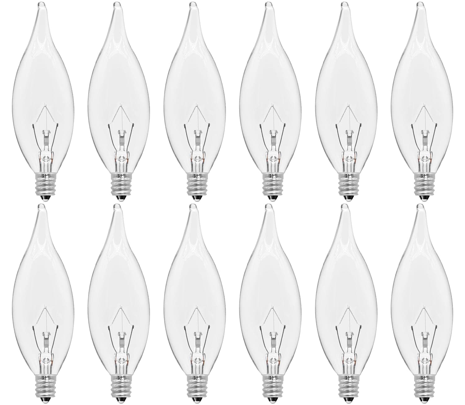 12 Pack E12 Candle Light Bulbs 40W Warm White 2500K 380 Lumen Dimmable Ceiling Fan Hanging or Outdoor, CA10 Clear Bulbs