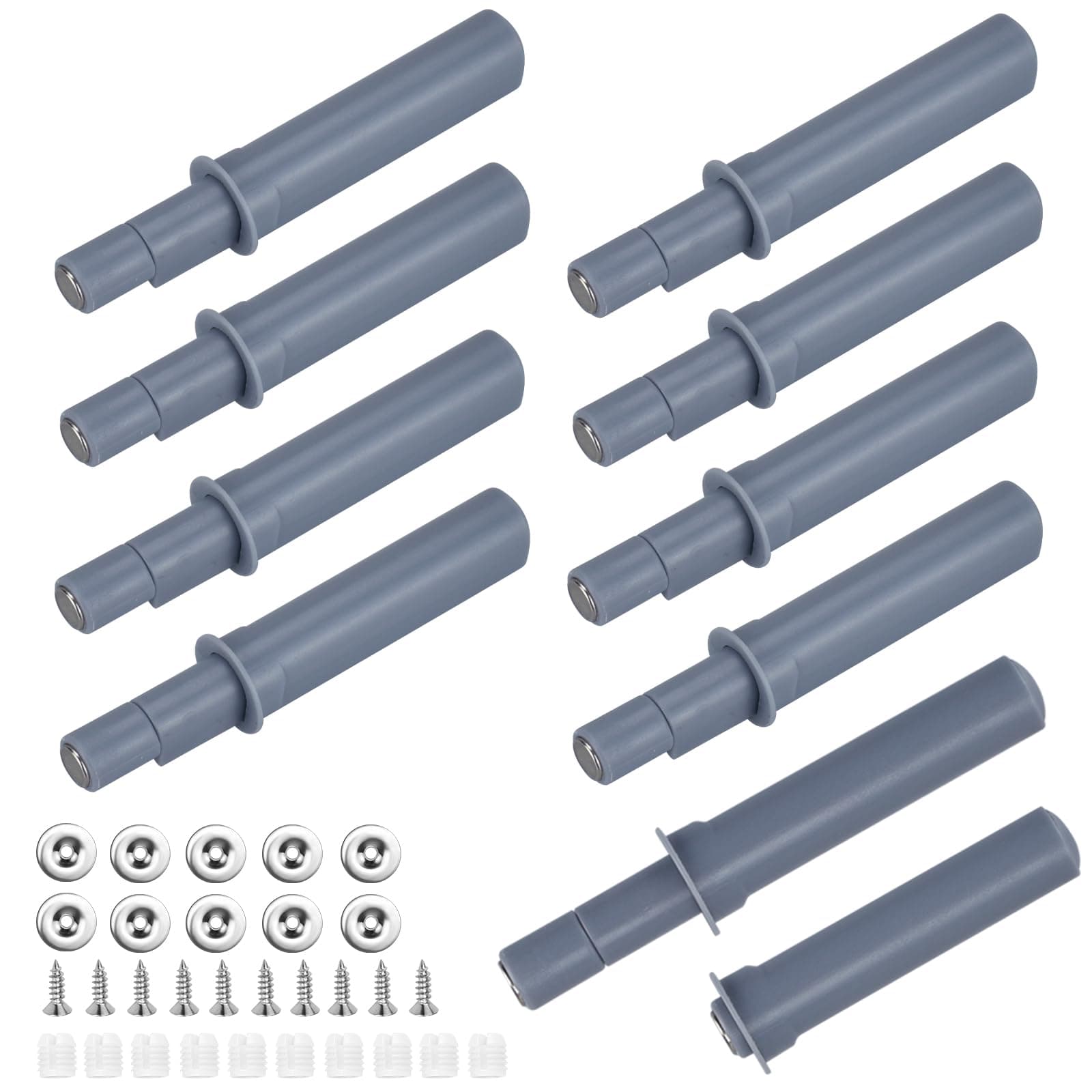 10 PCS Magnetic Push to Open Latch System - Damper With Screws, Patches, Glue Drops for Drawer Cabinet Kitchen Door Release