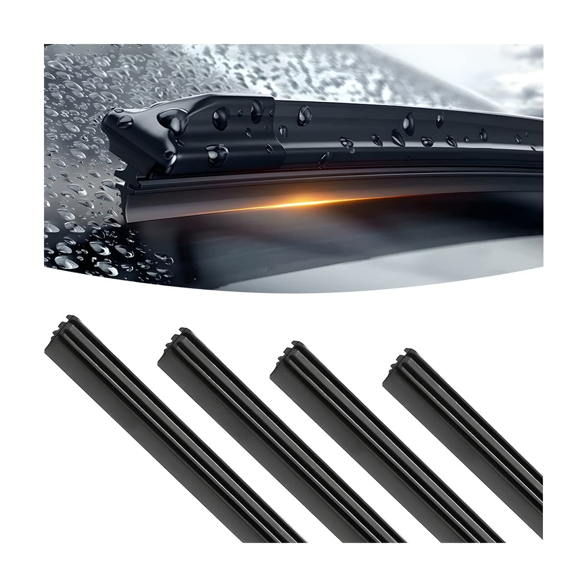 4PCS Car Windshield Wiper Blade Strips, DIY Silicone Car Frameless Window Boneless Replacement, Auto Adjustable Insert Rubber Wiper Blade Refills, Universal for SUV Truck Van