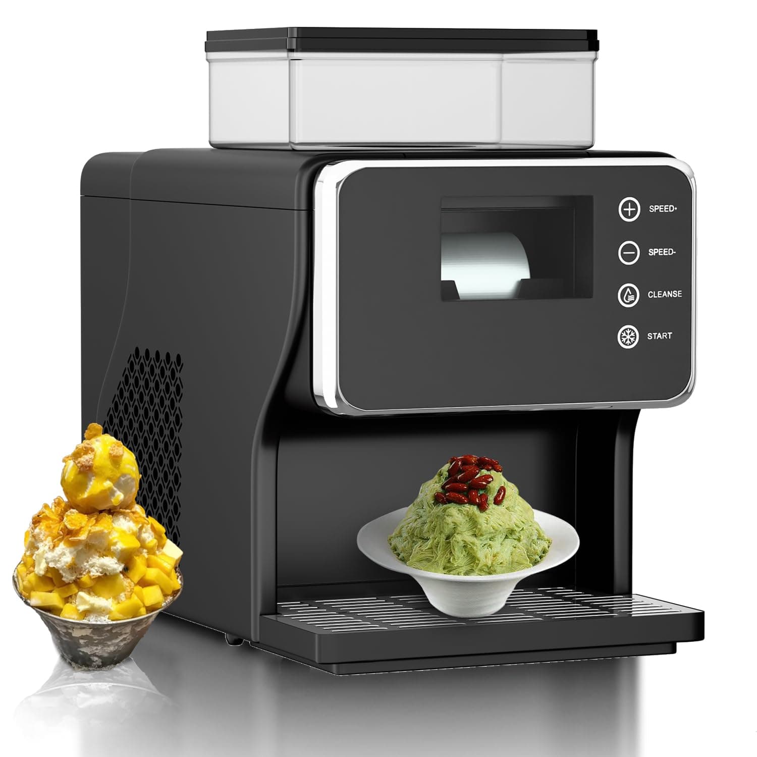 Shaved Ice Machine, Portable Ice Maker with Rapid Cooling and Food-Grade Stainless Steel Material, Adjustable Snowflake Ice Making Speed, Ice Cream Maker for Home, Office, Restaurant, Bar, Party