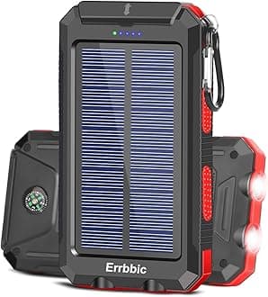 ERRBBICSolar Charger 20000mAh Portable Solar Power Bank Waterproof External Backup Battery Power Pack Charger Dual USB with 2 LED Flashlight for Cell Phone and Other Electronic Devices
