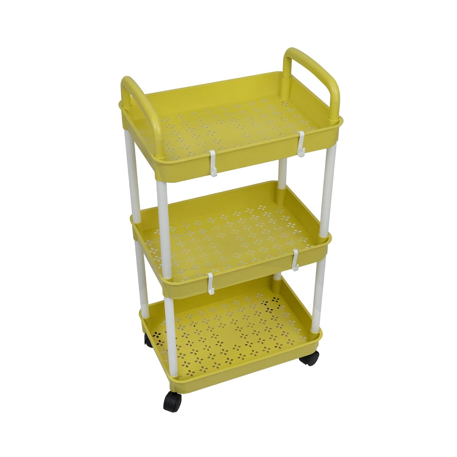 MEISHIDA3-Tier Plastic Rolling Utility Cart, Multi-Purpose Storage Trolley for Office, Living Room, Kitchen - Movable Storage Shelf with Wheels (Yellow)