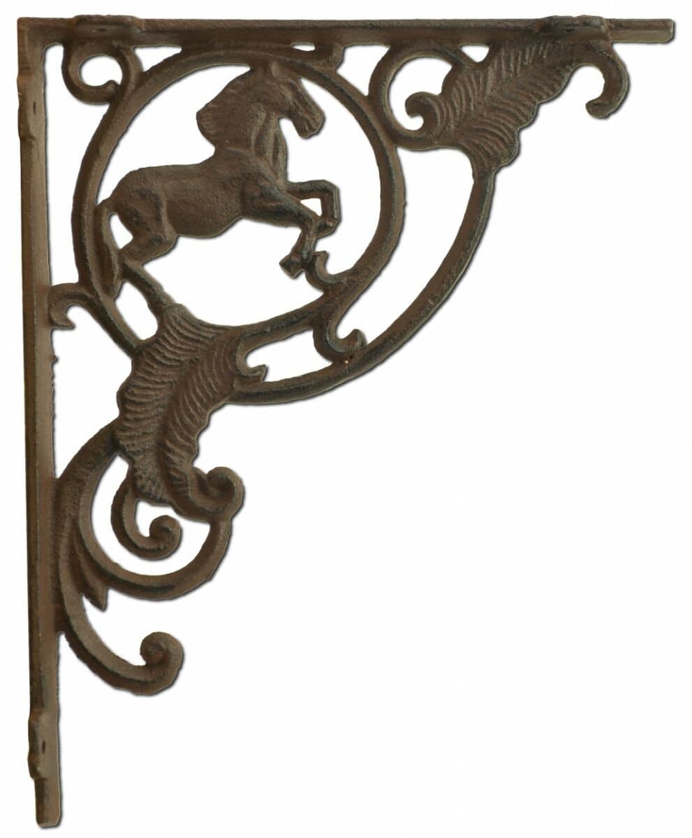 Wall Shelf Bracket Horse Brace Rust Brown Cast Iron Custom Shelves 8" Deep