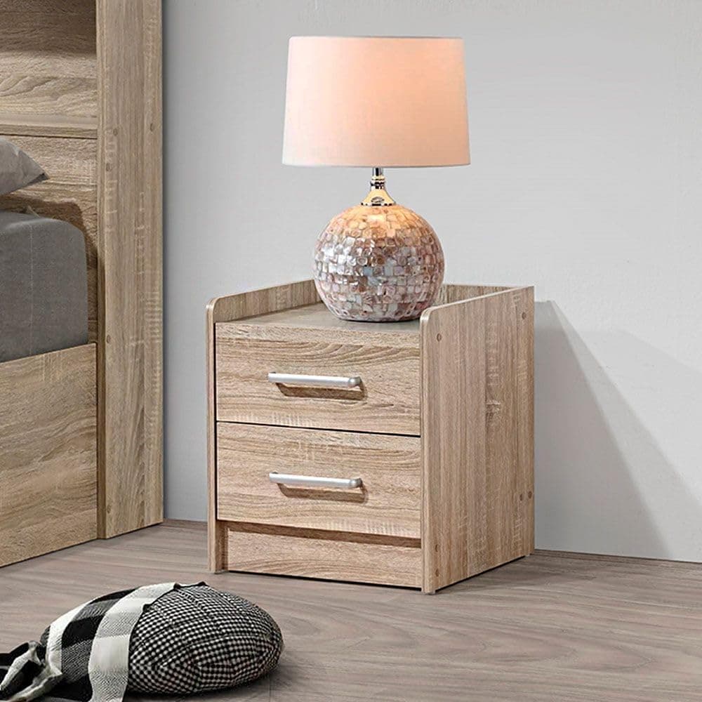 Supreme 2 Drawer Nightstand | Multifunctional Bedside Table | Space Saving Night Stand Side Table | Modern Design Furniture For Bedroom L43xW40.5xH47cm - French Sonoma Oak
