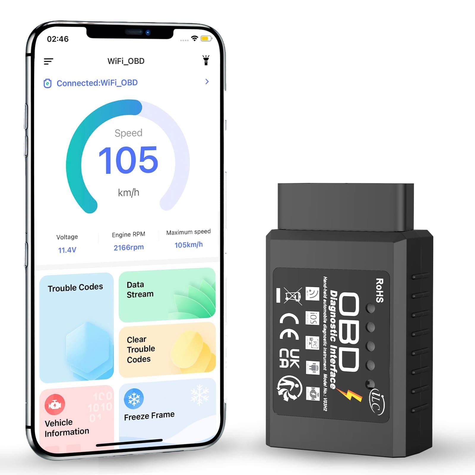 iLC OBD2 OBD Wireless Car Code Reader Scan Tool - Connects Via WiFi With Any IOS, Android & Windows Device -Features A 3000 Code Database