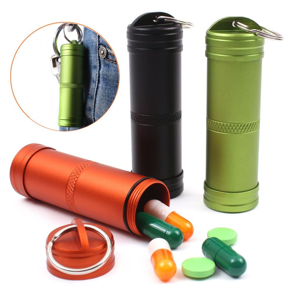TeLe Xia 3pcs Waterproof Aluminum Pill Box Case Bottle Cache Drug Holder Keychain Container Color Random