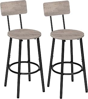HOOBRO Bar Stools,Set of 2 Bar Stools,25.2" Bar Chairs for Kitchen Island, Dining Room,Easy to Assemble, Greige and Black BG32BY01G1