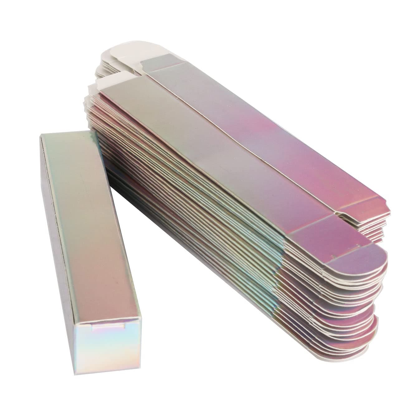 COSIDEA 50 PCS Empty Holographic siver Lip Gloss Boxes W21 xW21 xH121mm / 0.83 * 0.83 * 4.76 inch, Cosmetic Perfume Mascara Box Packaging, small Kraft Paper Box Luxury Holder Wrapping