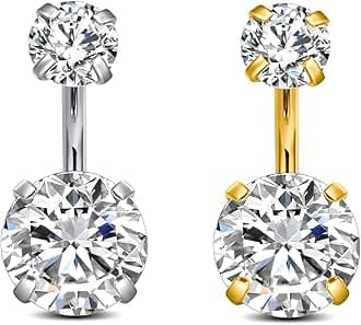 Belly Button Rings Short Bar for Women Stainless Steel Belly Ring Navel Piercing Jewelry 14g Colorful Ball Pack 6mm 1/4” 8mm 5/16“ 10mm