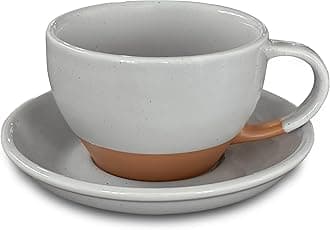 MORA Ceramic Latte Art Mug With Saucer - 10.5 oz, Round Bottom For Perfect Pours - Cafe Cups for Cappuccino, Espresso, Coffee, Tea etc - Porcelain Set for Baristas, Great Gift - Earl Grey