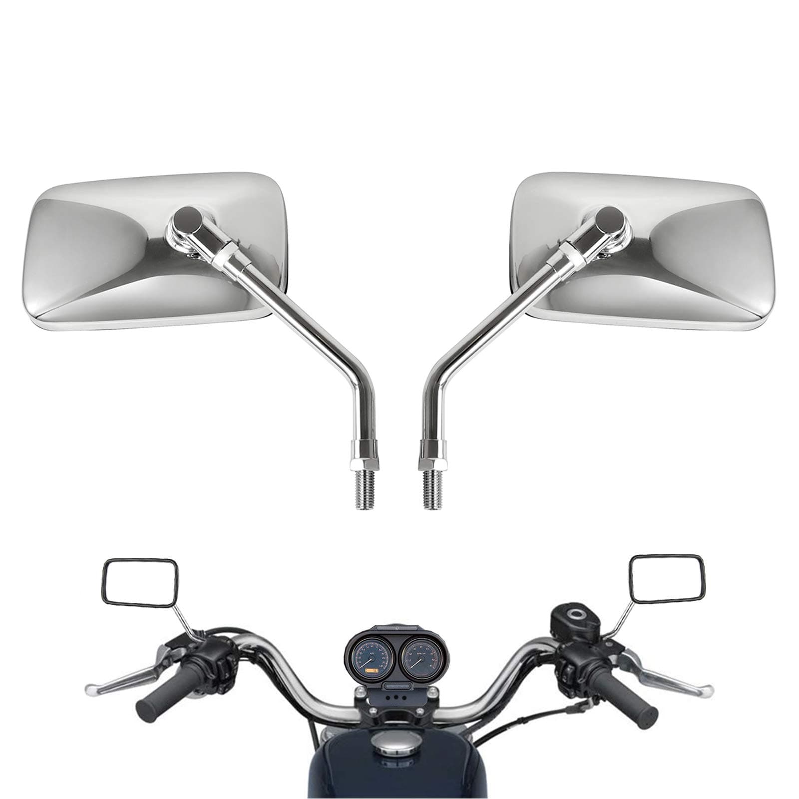 10 mm Bolt Chrome Motorcycle Universal Handlebar Rear view Side Mirrors Compatible with Harley Kawasaki Suzuki Aprilia Street Bike Cruiser Scooter Mirror SIZE: 125mm X 70mm (Chrome Silver)