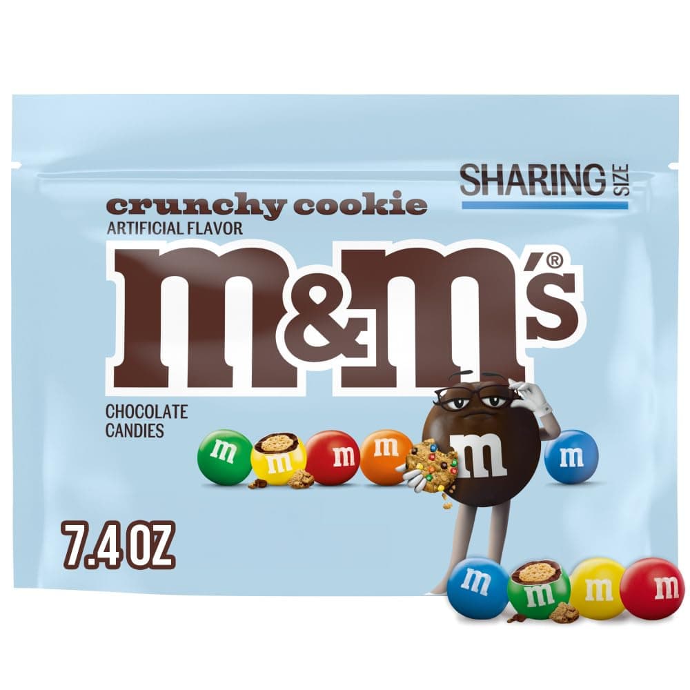 M&M'S Crunchy Cookie Milk Chocolate Candy, Sharing Size, 7.4 oz Resealable Bag