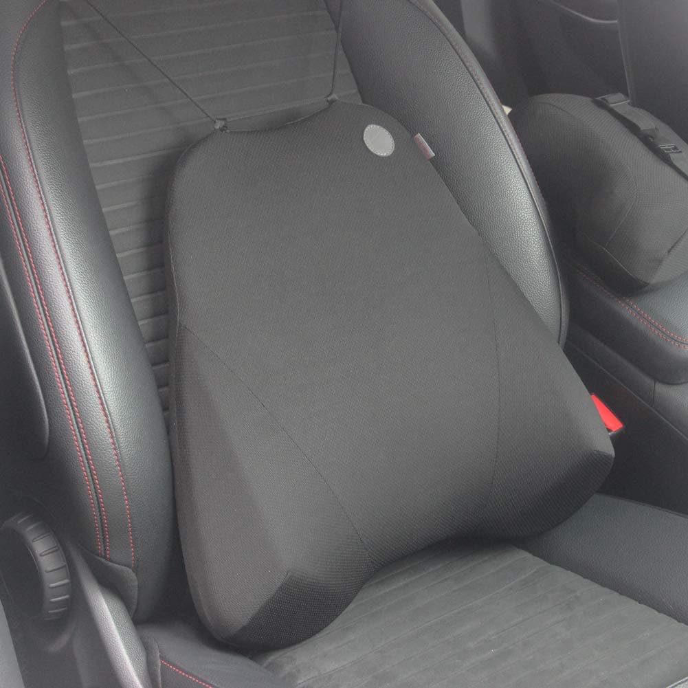Car Lumbar Support Pillow - High Desity Memory Foam Car Back Support Cushion for Major Auto Seat, Office Chairs, Travel and Home - Breathable & Ergonomic Design for Back Scuatuc Pain Relief, Black