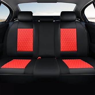 Coverado Leather Rear Seat Covers for Cars, Waterproof Back Seat Cover, Universal Automotive Seat Cushion Protector for Most Cars Trucks SUV (Black & Red Line)