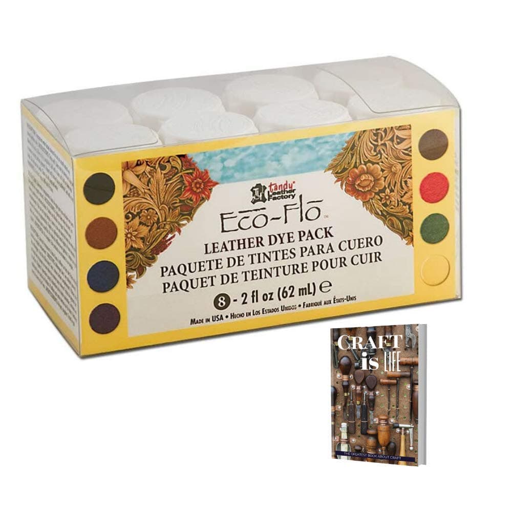 Eco-Flo Leather Dye Pack 2650-05 - Leather Dye Set for Mens Belts, Wallet Purse, Bag, Shoes - 8 Color Dye Set for Leather Repair Kit & Leather Working Kit Craft Supplies with E-Book