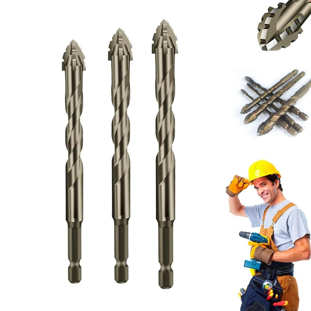 Literaryi Drill Bits - New Four-Flute Sawtooth Eccentric Drill Bit Set, Four Blade Serrated Eccentric Drill Bits, High Hardness Skewed Head Drill Set for Stone, Glass, Concrete (6+8+10)