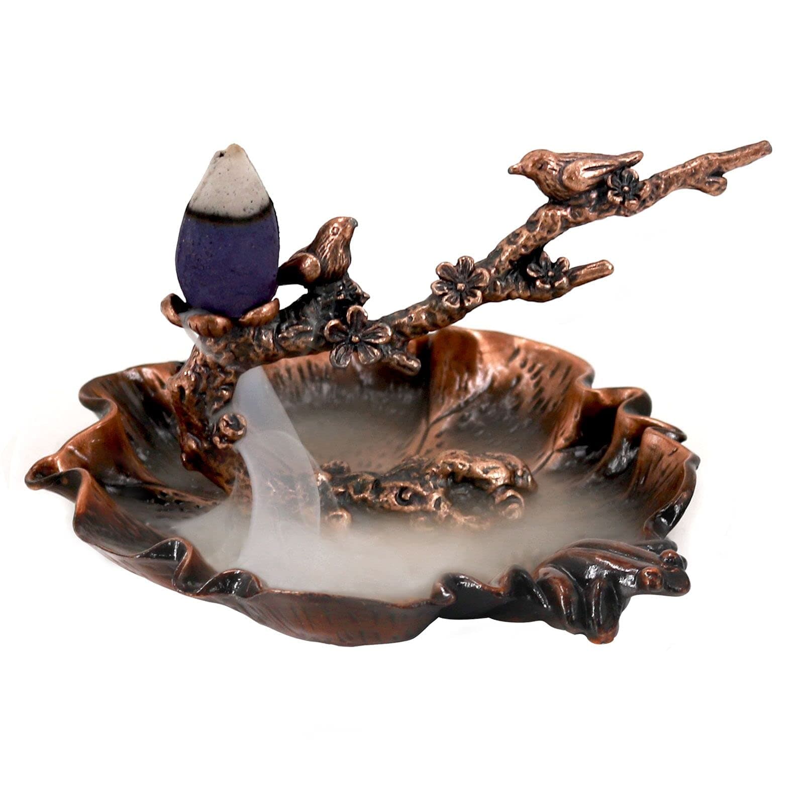 Incense Holder Backflow Incense Burner Stick Holder for Sticks with Adjustable Angle, Aromatherapy Ornament Home Decor,Plum Branch & Lotus Leaf